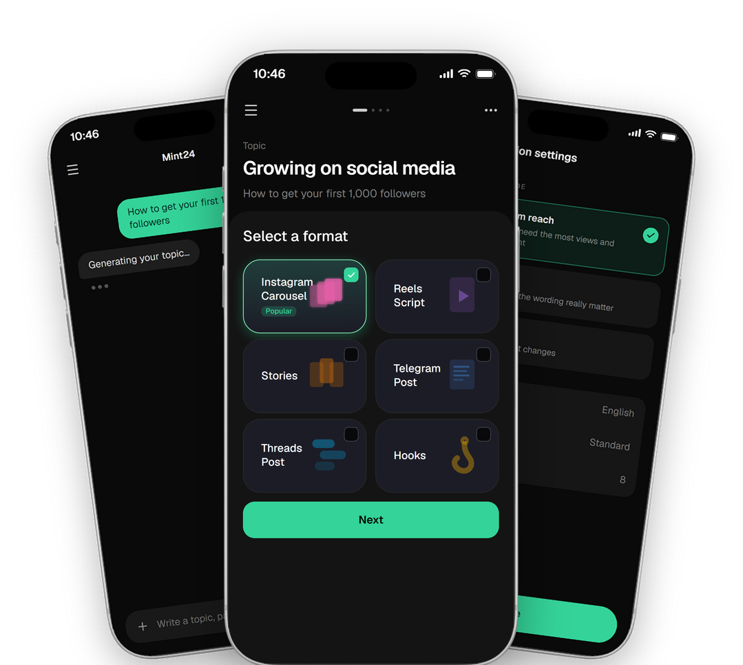 Mint24 — carousel posts for Instagram and Telegram